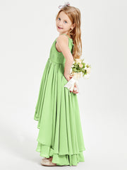 Chiffon Junior Bridesmaid Dresses Asymmetrical Cascading Skirt Sage