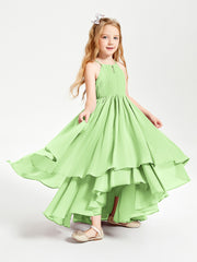 Chiffon Junior Bridesmaid Dresses Asymmetrical Cascading Skirt Sage