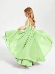 Chiffon Junior Bridesmaid Dresses Asymmetrical Cascading Skirt Sage
