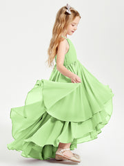 Chiffon Junior Bridesmaid Dresses Asymmetrical Cascading Skirt Sage