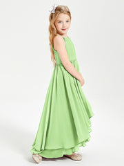 Chiffon Junior Bridesmaid Dresses Asymmetrical Cascading Skirt Sage