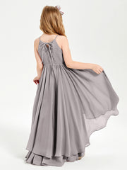 Chiffon Junior Bridesmaid Dresses Asymmetrical Cascading Skirt Silver