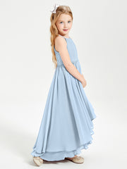 Chiffon Junior Bridesmaid Dresses Asymmetrical Cascading Skirt Sky Blue