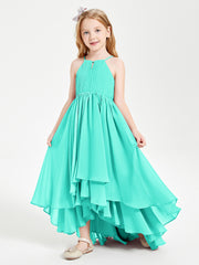Chiffon Junior Bridesmaid Dresses Asymmetrical Cascading Skirt Spa