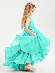 Chiffon Junior Bridesmaid Dresses Asymmetrical Cascading Skirt Spa