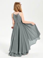 Chiffon Junior Bridesmaid Dresses Asymmetrical Cascading Skirt Steel Grey