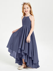 Chiffon Junior Bridesmaid Dresses Asymmetrical Cascading Skirt Stormy