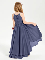Chiffon Junior Bridesmaid Dresses Asymmetrical Cascading Skirt Stormy