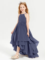 Chiffon Junior Bridesmaid Dresses Asymmetrical Cascading Skirt Stormy