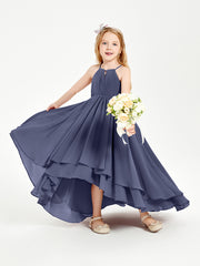 Chiffon Junior Bridesmaid Dresses Asymmetrical Cascading Skirt Stormy