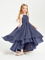 Chiffon Junior Bridesmaid Dresses Asymmetrical Cascading Skirt Stormy