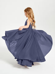 Chiffon Junior Bridesmaid Dresses Asymmetrical Cascading Skirt Stormy