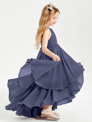 Chiffon Junior Bridesmaid Dresses Asymmetrical Cascading Skirt Stormy