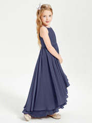 Chiffon Junior Bridesmaid Dresses Asymmetrical Cascading Skirt Stormy