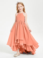 Chiffon Junior Bridesmaid Dresses Asymmetrical Cascading Skirt Sunset