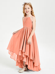 Chiffon Junior Bridesmaid Dresses Asymmetrical Cascading Skirt Sunset