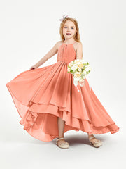 Chiffon Junior Bridesmaid Dresses Asymmetrical Cascading Skirt Sunset