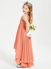 Chiffon Junior Bridesmaid Dresses Asymmetrical Cascading Skirt Sunset