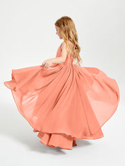Chiffon Junior Bridesmaid Dresses Asymmetrical Cascading Skirt Sunset