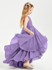 Chiffon Junior Bridesmaid Dresses Asymmetrical Cascading Skirt Tahiti