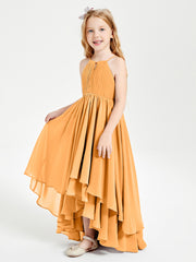 Chiffon Junior Bridesmaid Dresses Asymmetrical Cascading Skirt Tangerine
