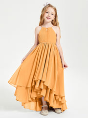 Chiffon Junior Bridesmaid Dresses Asymmetrical Cascading Skirt Tangerine