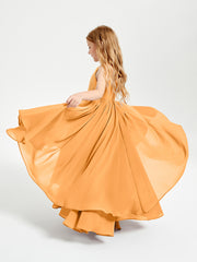 Chiffon Junior Bridesmaid Dresses Asymmetrical Cascading Skirt Tangerine