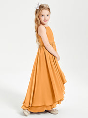 Chiffon Junior Bridesmaid Dresses Asymmetrical Cascading Skirt Tangerine