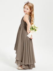 Chiffon Junior Bridesmaid Dresses Asymmetrical Cascading Skirt Taupe