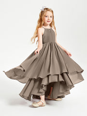 Chiffon Junior Bridesmaid Dresses Asymmetrical Cascading Skirt Taupe