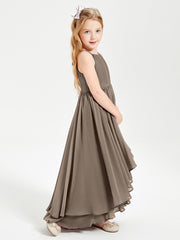 Chiffon Junior Bridesmaid Dresses Asymmetrical Cascading Skirt Taupe