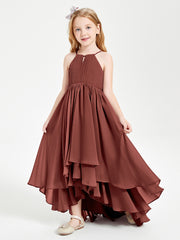 Chiffon Junior Bridesmaid Dresses Asymmetrical Cascading Skirt Terracotta