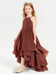 Chiffon Junior Bridesmaid Dresses Asymmetrical Cascading Skirt Terracotta