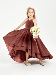 Chiffon Junior Bridesmaid Dresses Asymmetrical Cascading Skirt Terracotta
