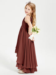 Chiffon Junior Bridesmaid Dresses Asymmetrical Cascading Skirt Terracotta