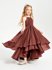 Chiffon Junior Bridesmaid Dresses Asymmetrical Cascading Skirt Terracotta