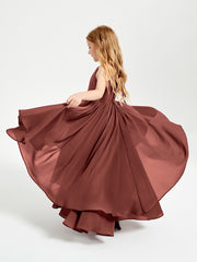 Chiffon Junior Bridesmaid Dresses Asymmetrical Cascading Skirt Terracotta