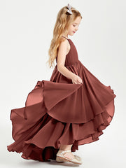 Chiffon Junior Bridesmaid Dresses Asymmetrical Cascading Skirt Terracotta