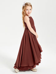 Chiffon Junior Bridesmaid Dresses Asymmetrical Cascading Skirt Terracotta