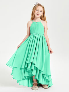 Chiffon Junior Bridesmaid Dresses Asymmetrical Cascading Skirt Turquoise