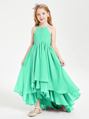 Chiffon Junior Bridesmaid Dresses Asymmetrical Cascading Skirt Turquoise