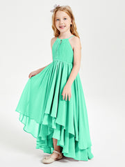 Chiffon Junior Bridesmaid Dresses Asymmetrical Cascading Skirt Turquoise