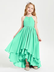 Chiffon Junior Bridesmaid Dresses Asymmetrical Cascading Skirt Turquoise