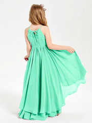 Chiffon Junior Bridesmaid Dresses Asymmetrical Cascading Skirt Turquoise