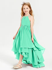 Chiffon Junior Bridesmaid Dresses Asymmetrical Cascading Skirt Turquoise