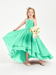 Chiffon Junior Bridesmaid Dresses Asymmetrical Cascading Skirt Turquoise