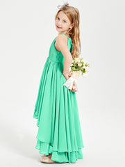 Chiffon Junior Bridesmaid Dresses Asymmetrical Cascading Skirt Turquoise