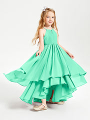 Chiffon Junior Bridesmaid Dresses Asymmetrical Cascading Skirt Turquoise