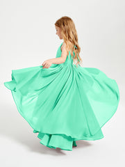 Chiffon Junior Bridesmaid Dresses Asymmetrical Cascading Skirt Turquoise