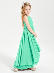 Chiffon Junior Bridesmaid Dresses Asymmetrical Cascading Skirt Turquoise